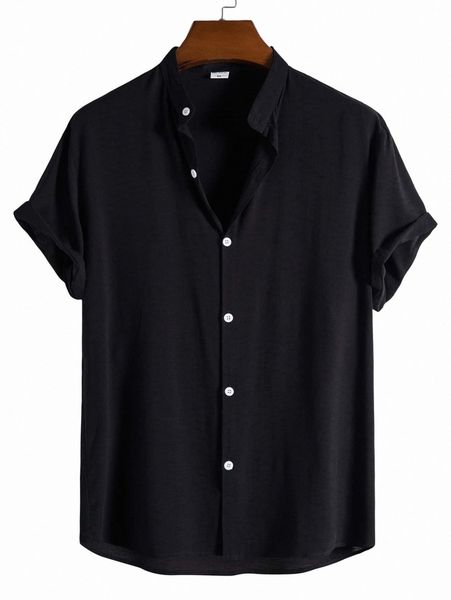 

men solid button through shirt 64zq#, White;black