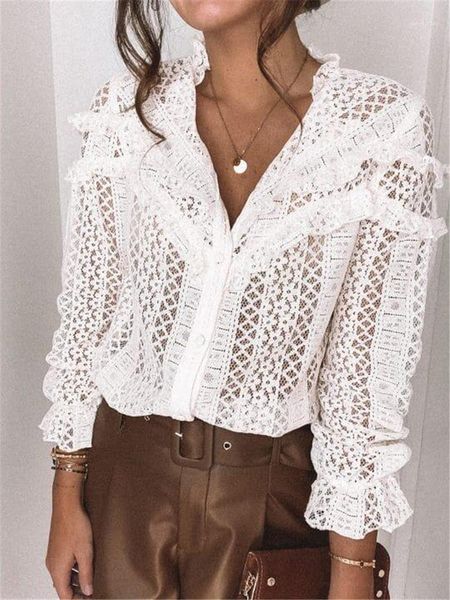 

elegant blouses women 2021 fashion women summer lace blouses plus size woman shirt v neck office and1, White
