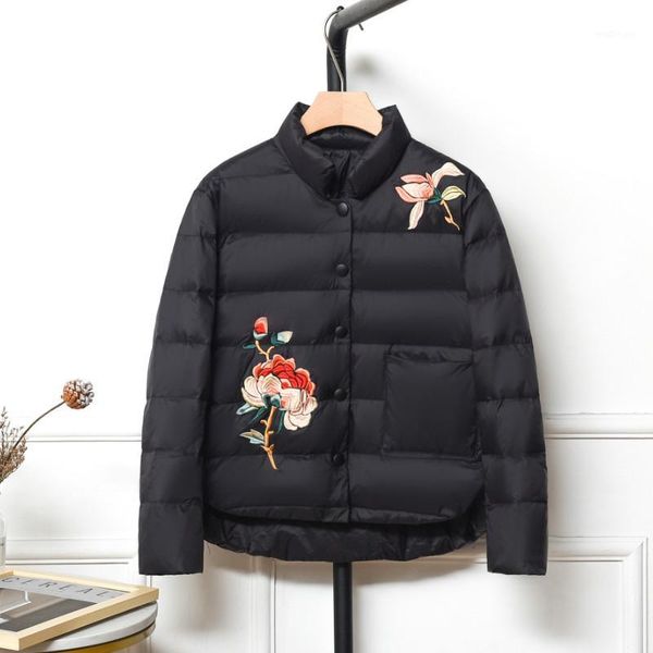 

down jacket female winter jackets womens autumn embroidery ultra light coat short chinese style clothes femme veste 2020 lxr6561, Black