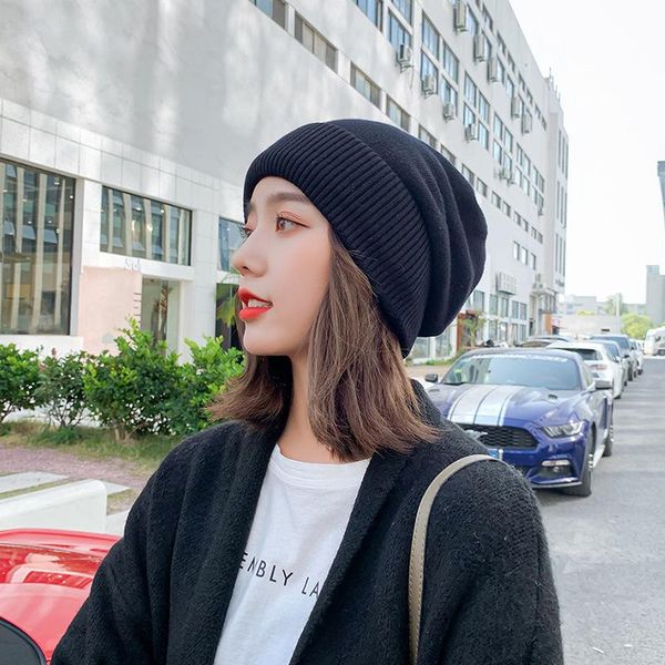 

beanie/skull caps autumn/winter double layer thicken solid coat hat tide men and women winding leisure street warm board knitting, Blue;gray