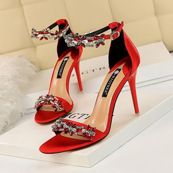 

sandals women high heels crystal wedding bridal stiletto glitter prom elegant stripper satin strap shoes, Black
