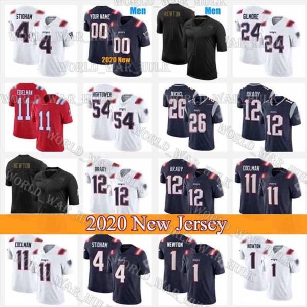 

2020 men 1 cam newton 11 julian edelman jarrett stidham dont'a hightower gilmore mccourty new england patriots football jerseys, Black;red