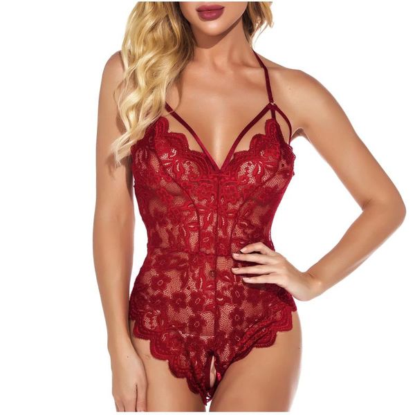 

women exotic sets lace underwire bodysuit sleepwear lingerie set jumpsuit lady babydoll underwear open crotch pajamas, Red;black