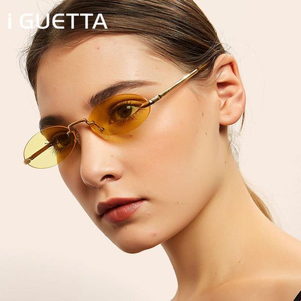 

sunglasses iguetta retro oval women brand designer alloy clear sunglass 2021 fashion rimless sun glasses iyjb647, White;black