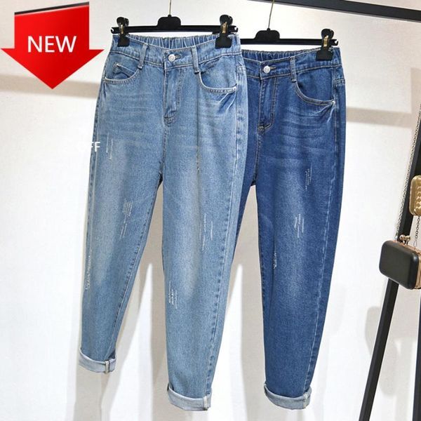 

women's jeans loose plus size blue pocket ankle-length denim pant 6xl harem woman high waist1