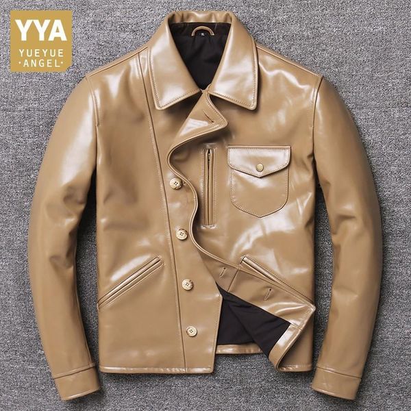 

new designer mens busines work slim fit cowhide jacket moto windproof coat single breasted vintage bright genuine leather jacket1, Black