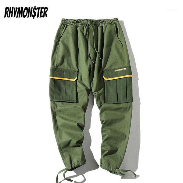 

men's pants rhymonster big pockets cargo harem jogger 2021 mens casual joggers streetwear hip hop fashion baggy trousers1, Black