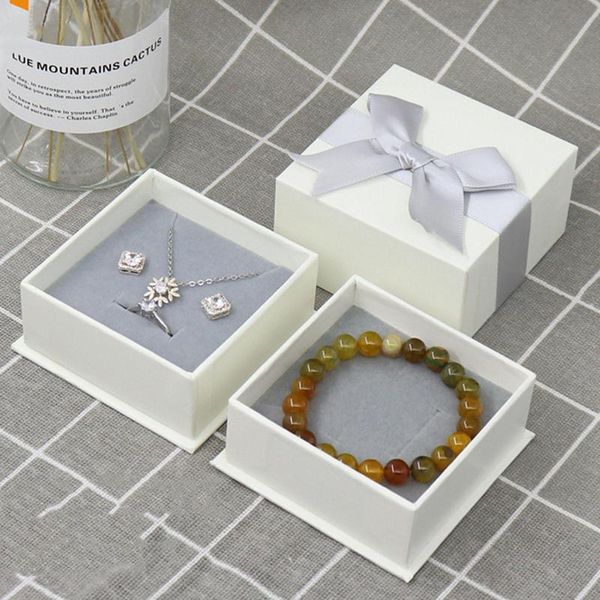 

practical multifunctional stylish convenient square solid color bow design ring necklace earrings jewelry storage box case