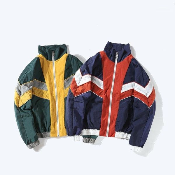 

men's autumn hip-hop machine jacket colorblock autumn windbreaker jacket high street turtleneck loose dropshipping1, Black;brown