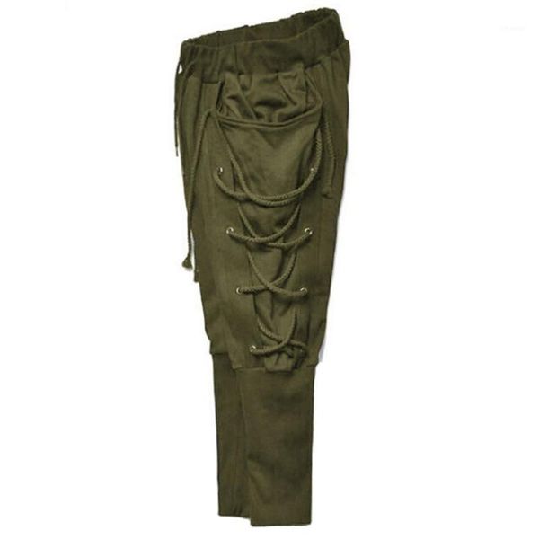 

men solid color baggy pencil pants navigator bandage elatsic waist trousers1, Black