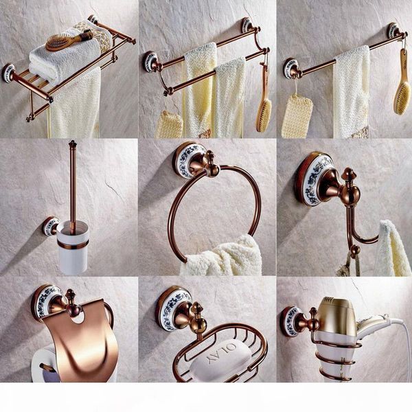 

rose gold copper porcelain base bathroom hardware towel shelf towel bar paper holder cloth hook bathroom accessories kxz032 yxlglk