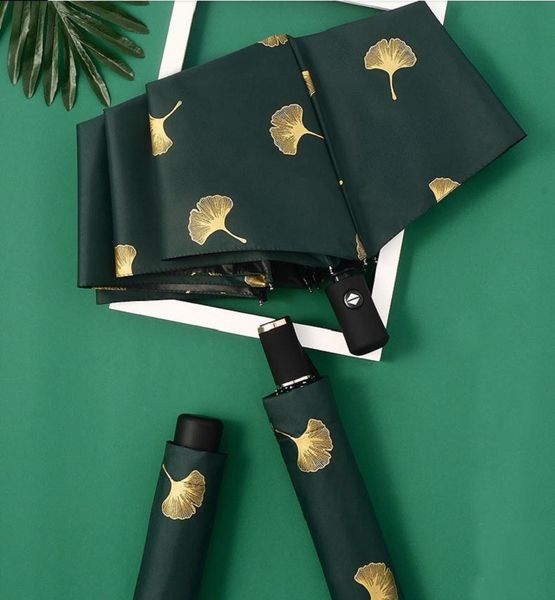 

new fashion umbrellas ginkgo automatic umbrellas windproof folding rainy leaves umbrellas for women parasol uv leaf