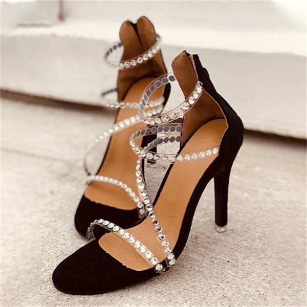 

2021 new most fashionable sandals woman's heels narrow strass summer party women's shoes i3fj pts8, Black