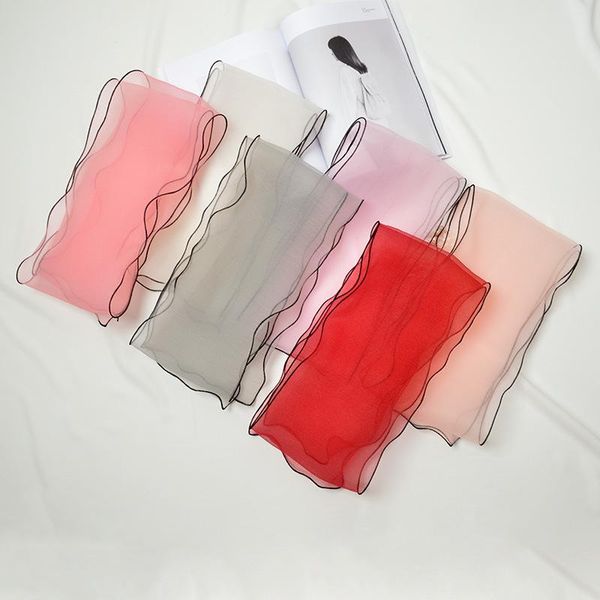 

new chiffon women neck tie ribbon scarf transparent multi color long neckerchief hair hand band bag handle wraps small scarves, Blue;gray