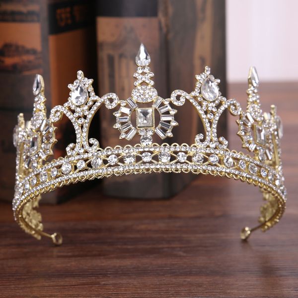 

vintage golden wedding crown baroque rhinestone crystal headdress queen crown bridal hair accessories crown female headdress, Slivery;golden