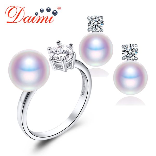 

daimi natural purple pink white black pearl earrings ring sets, natural pearl sets, party jewelry sets for woman 210202, Silver