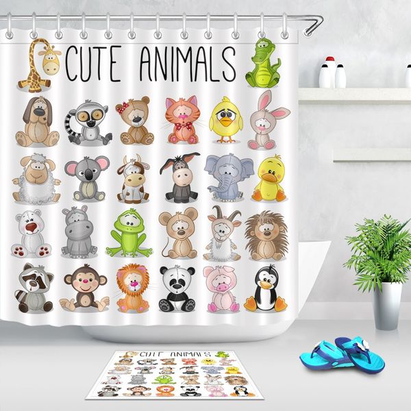 

lb забавный мультфильм cute animals удлиненная белый душ занавес liner ванной природа водонепроницаемая ткань для art kids ванна декор