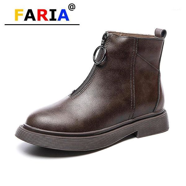 

retro cow genuine leather flat platform boots women front zip ankle basic spring/autumn 2020 spring/autumn new fashion shoes1, Black