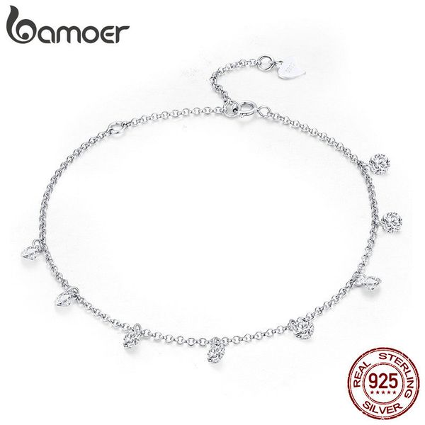 

bamoer 925 sterling silver simple geometric crystal cz link chain bracelets & bangles for women authentic silver jewelry scb103 q1201, Black