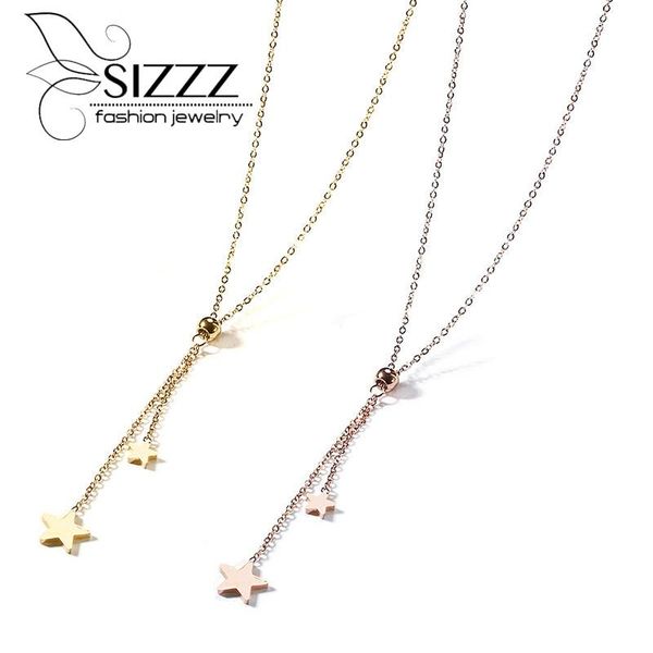 

chains sizzz temperament necklace stainless steel tassel gold/rose gold color star for women, Silver