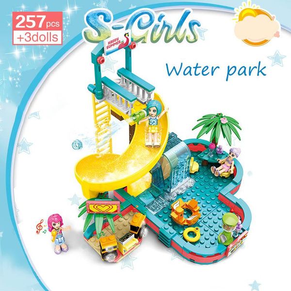 

257pcs summer holiday series building block water world swimming pool water park slide girls friend diy bricks toys for friends wmttyq