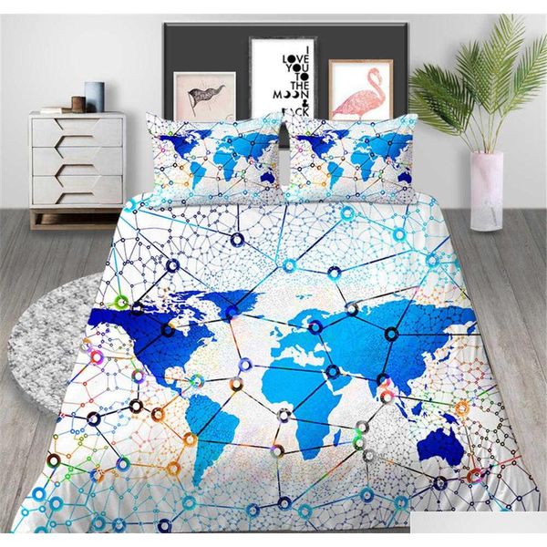 

map printed bedding set king creative data network 3d duvet cover  geometric home deco double single bed cover with pillowcase sllex