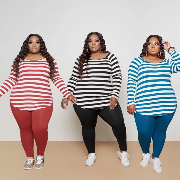 

designer fat woman's dress stripe enlarged solid color large trousers casual fashion two piece set sale, White