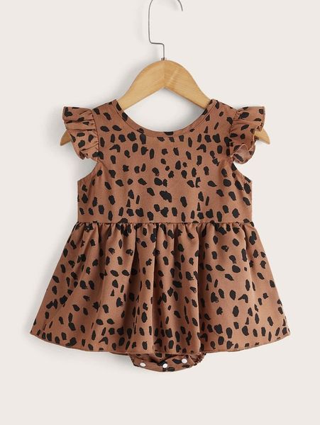 

baby 1pc dalmatian print ruffle trim combo bodysuit dress she, Red;yellow