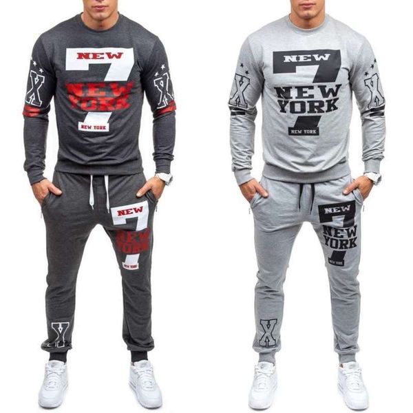 

sports leisure 2020 fashion sweater suit printing set men's sportswear, Gray