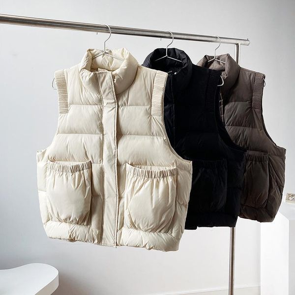 

winter casual women parka vest autumn2020 new loose outwear sleeveless cotton waistcoat vest, Black;white