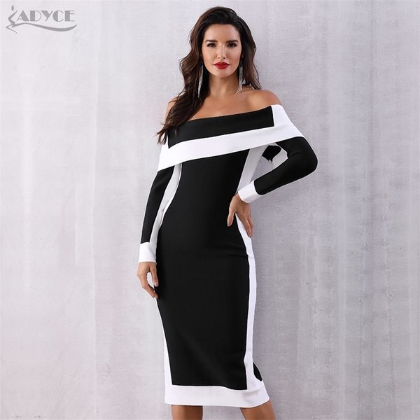 

adyce winter bodycon bandage women vestidos new long sleeve off shoulder club celebrity runway party dress y200805, Black;pink