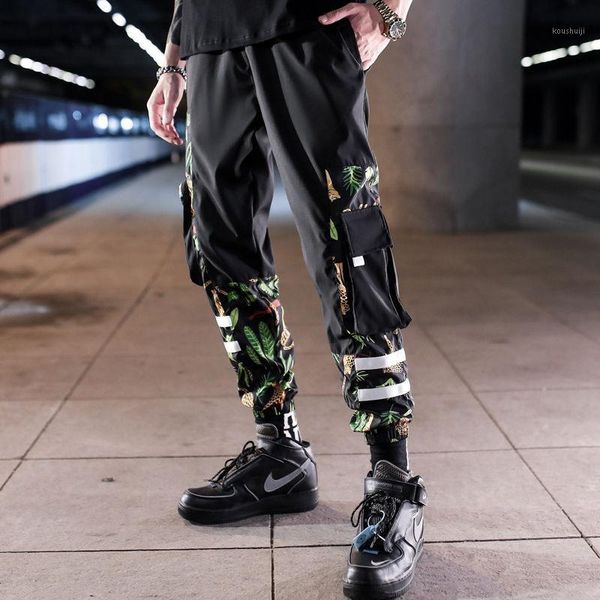 

cargo pants camouflage woman patchwork hip hop loose joggers pocket streetwear ankle length trousers techwear1, Black