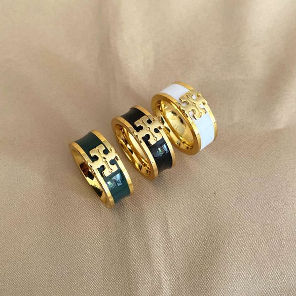 

tb enamel glaze inlaid double t ring fashion personality niche dign jewelry, Silver