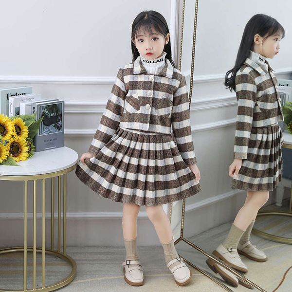 

woolen vt drs new autumn girls' and winter little girl's woollen cloth small fragrance coat two piece thickened set, Red;yellow
