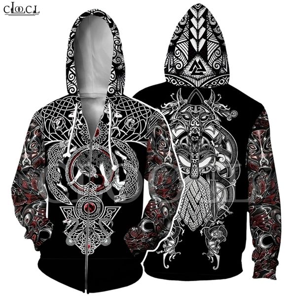 

nordic viking tattoo zipper hoodie women men pirates 3d print vikings king casual long sleeve zipper hooded coat drop shipping 201020, Black