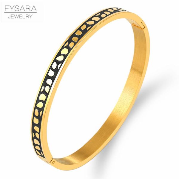 

fysara geometry jewelry black blue enamel bangles bracelets for women charm bangles stainless steel rose gold color bangles jllcmx