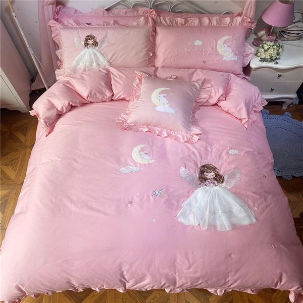 

2020 luxury 100% cotton lovely princess bedding set lace embroidery duvet cover bed sheet pillowcases twin  size 4pcs