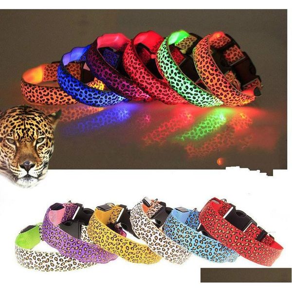 

led light glowing dog collars necklace leopard print spotted lines pet dogs cat collar fluorescence necklet trends for pets supplies 0g448