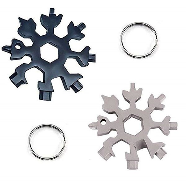 

factoryuni6snowflake 18-in-1 keyring multi-tool tool card combination outdoor keychain screwdriver, envelope knife, bott, Silver