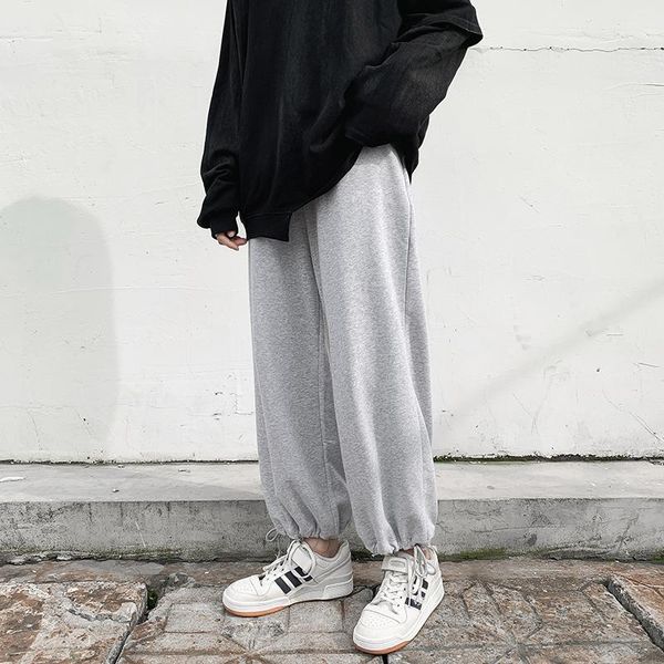 

men leggings solid color oversized casual pants korean fashion loose harajuku streetwear sports pants couples ankle-length, Black