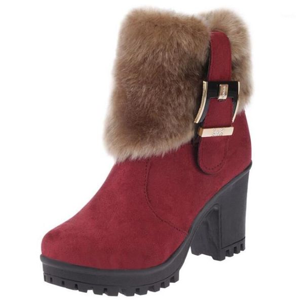 

boots high heel women's 2021 winter round toe riding fashion side zipper plus velvet warmth platform shoes1, Black