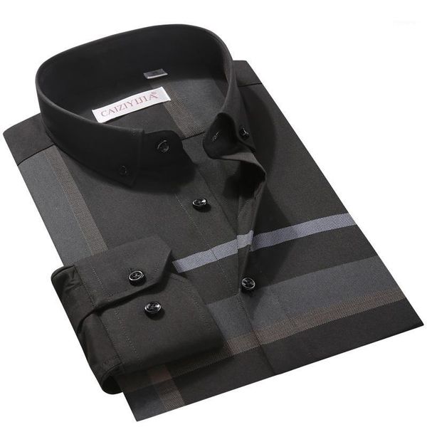 

caiziyijia 2020 new preview mens business silm fit button dress shirts brand-clothing striped camisa social masculina1, White;black