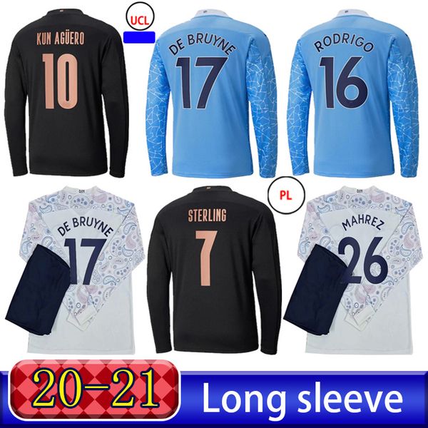 

2021 soccer jersey g.jesus bernardo kun aguero de bruyne sane 2020 2021 home away high-quality long sleeve football shirt, Black;yellow