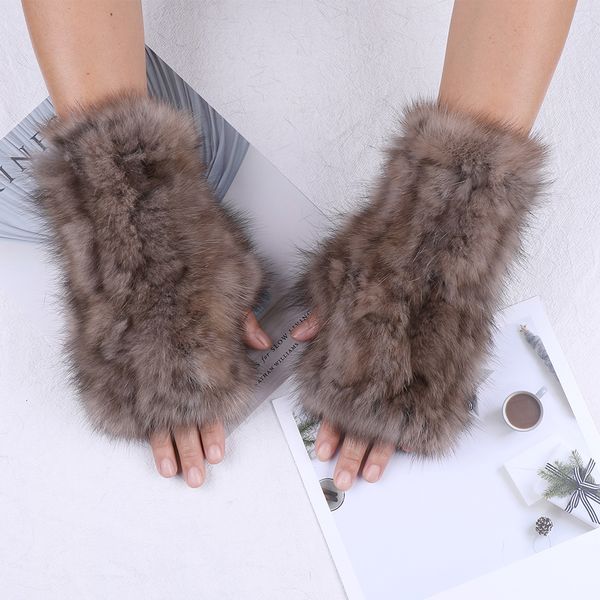 

knitted 100% fingerless women's real sable mittens winter gloves for girls mink fur