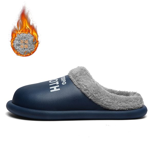 

winter men women waterproof slippers indoor keep warm home plush fur furry casual loafers house platform couple shoes size 36-45, Black