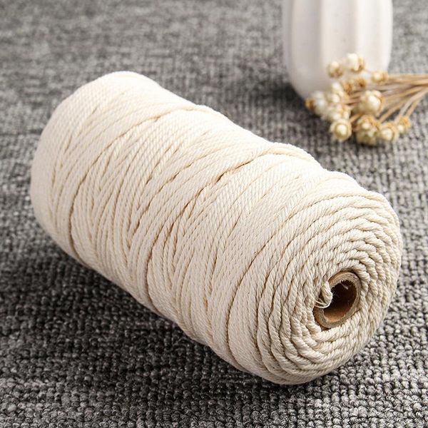 

yarn 3mm*200m white beige cotton twisted cord wire rope macrame artisan string tool, Black;white