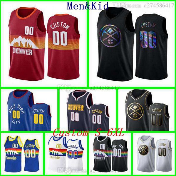 

custom men youth basketball jersey denver nuggets any name and number swingman city jersey, Black;red