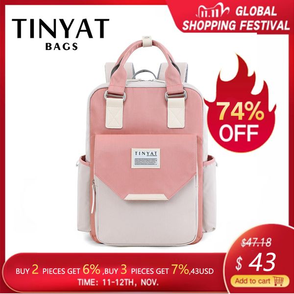 

tinyat candy women canvas backpack waterproof feminina lapbackpack 15 pink patchwork school backpacks bags for teenage girls