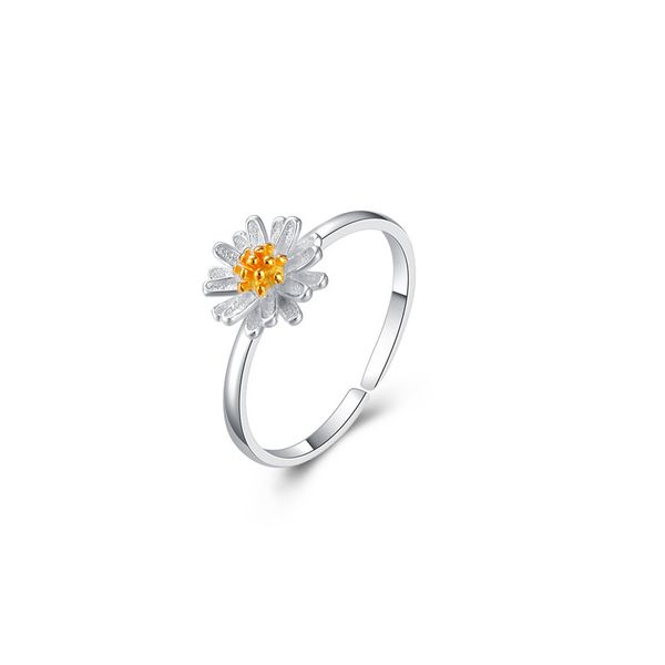 

small fresh and cute fashion jewelry s925 sterling silver small daisy open ring adjustable silver ring female, Golden;silver