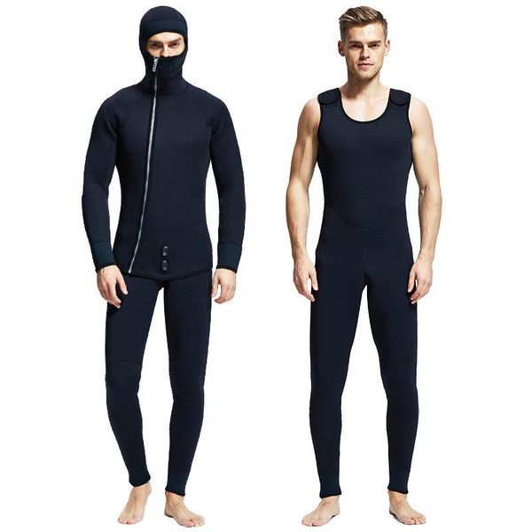 

5mm neoprene wetsuit men scuba hood diving suit for spearfishing surfing snorkeling winter cold-proof swimsuit two-piece wetsuit